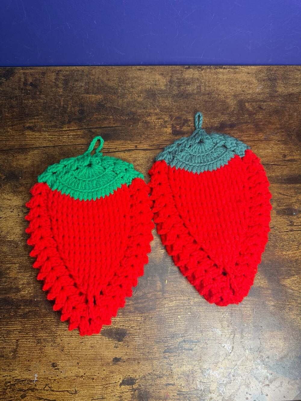 Handmade Crochet Strawberry Double Sided Potholders Set of 2 Hot Pads